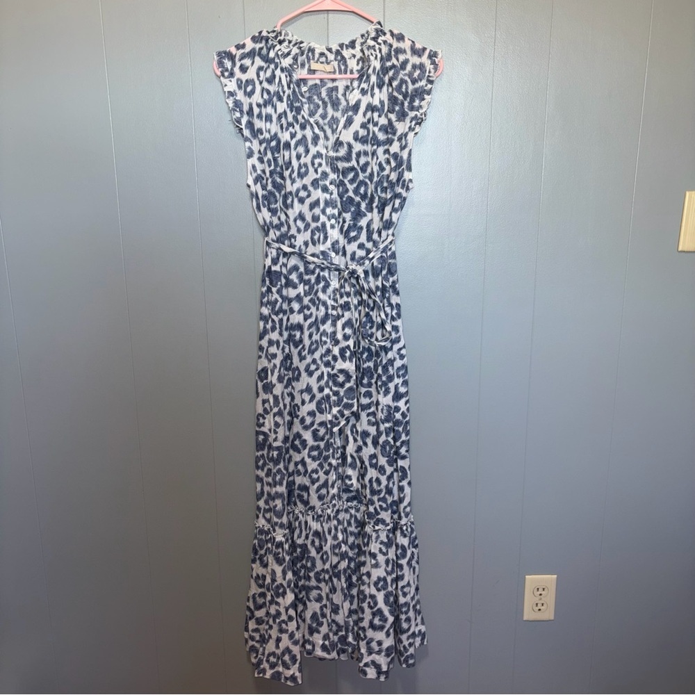 Lola Australia Blue Leopard Cotton Maxi Shirt Dress Small
